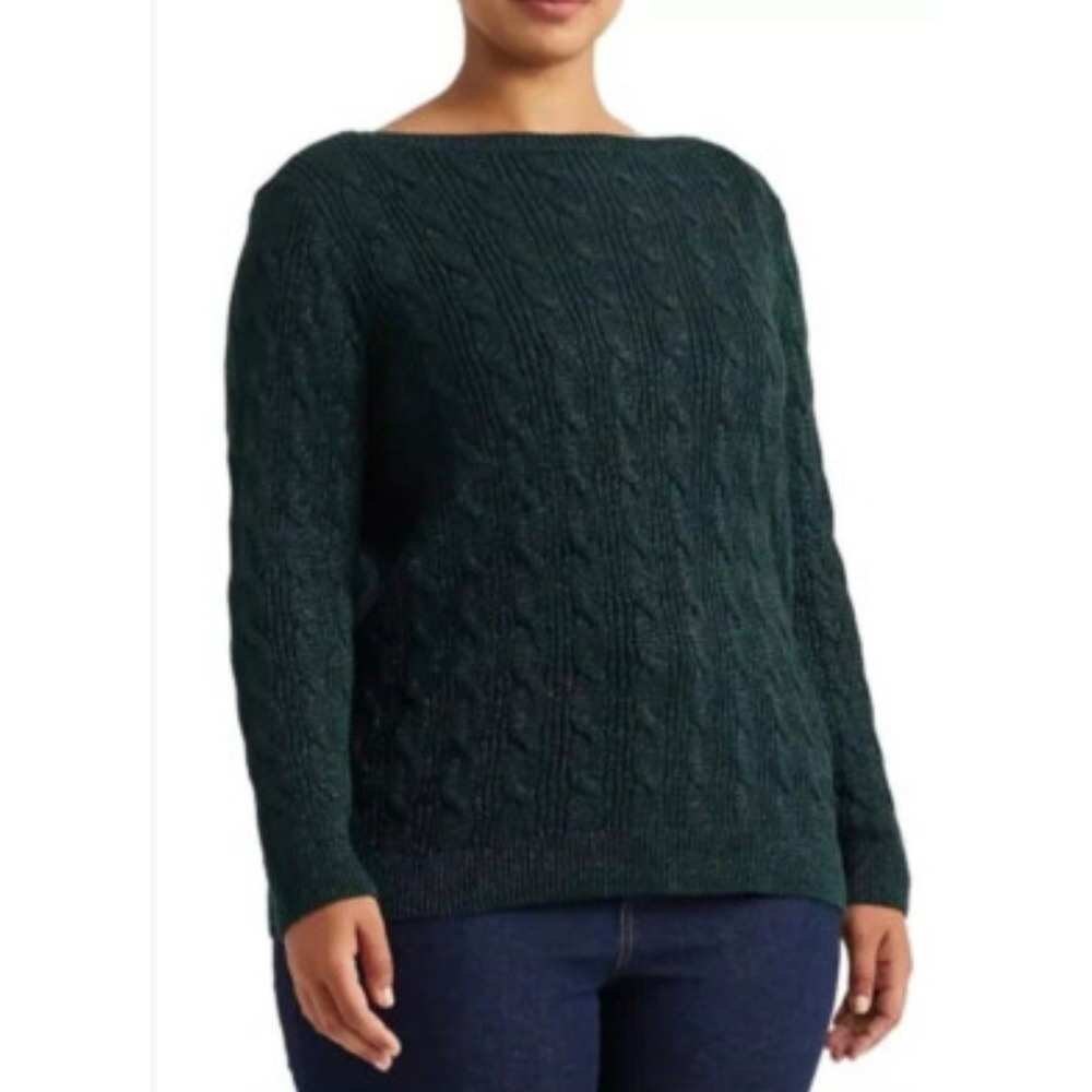 Talbots Womens Hunter Green Merino Wool Cashmere Blend Cable Knit Sweater Large